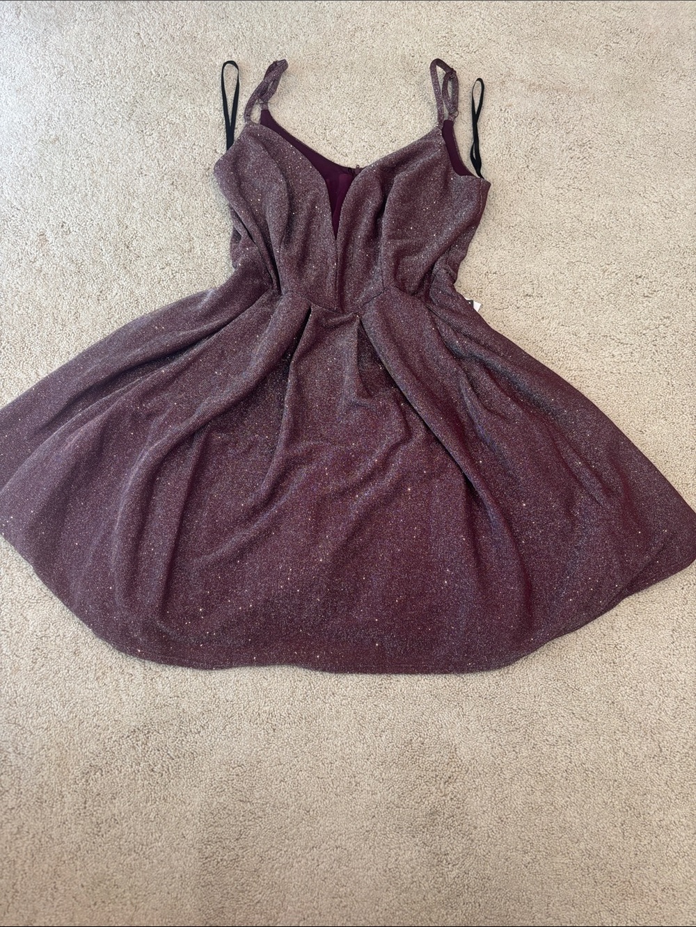 B Darlin Sparkle Burgundy V‑Neck Mini Dress